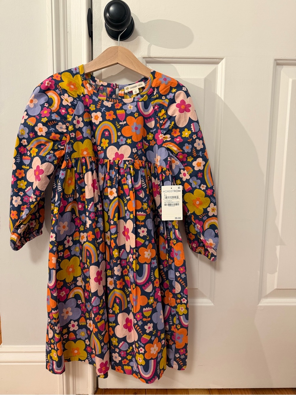 Nordstrom Navy Floral Rainbow Print Long Sleeve Dress